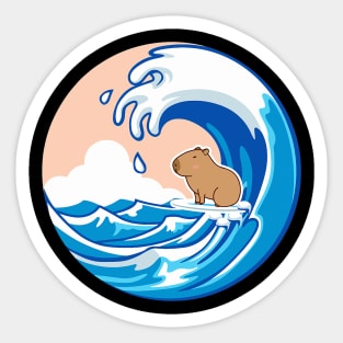 Wave Capybara Surfing Capibara Animal Lover Novelty Sticker